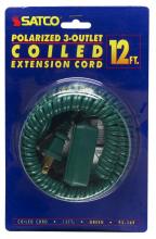 Satco Products 93/169 - 12 Foot Coiled (Extended) Extension Cord; Green Finish; 16/2 SPT-2; 13A-125V-1625W Rating