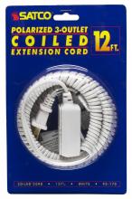 Satco Products 93/170 - 12 Foot Coiled (Extended) Extension Cord; White Finish; 16/2 SPT-2; 13A-125V-1625W Rating
