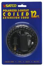 Satco Products 93/173 - 12 Foot Coiled (Extended) Extension Cord; Black Finish; 16/2 SPT-2; 13A-125V-1625W Rating