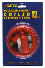 Satco Products 93/174 - 12 Foot Coiled (Extended) Extension Cord; Red Finish; 16/2 SPT-2; 13A-125V-1625W Rating