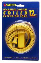 Satco Products 93/175 - 12 Foot Coiled (Extended) Extension Cord; Yellow Finish; 16/2 SPT-2; 13A-125V-1625W Rating
