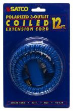 Satco Products 93/179 - 12 Foot Coiled (Extended) Extension Cord; Blue Finish; 16/2 SPT-2; 13A-125V-1625W Rating