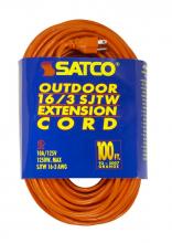 Satco Products 93/5007 - 100 Foot Orange Heavy Duty Outdoor Extension Cord; 16/3 Ga. SJTW-3 Orange Cord With Sleeve;