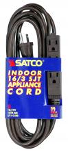 Satco Products 93/5048 - 12 Foot Extension Cord; Brown Finish; 16/3 SJT; Indoor Only; 13A-125V-1625W Rating