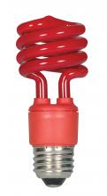 Satco Products S7271 - 13 Watt; Mini Spiral Compact Fluorescent; Red Color; Medium base; 120 Volt