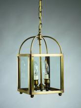 Northeast Lantern 6812-AB-LT2-CLR - Square Corners Hanging Antique Brass 2 Candelabra Sockets Clear Glass