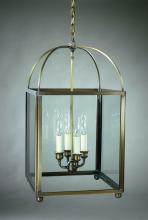 Northeast Lantern 6832-AB-LT4-CSG - Square Corners Hanging Antique Brass 4 Candelabra Sockets Clear Seedy Glass