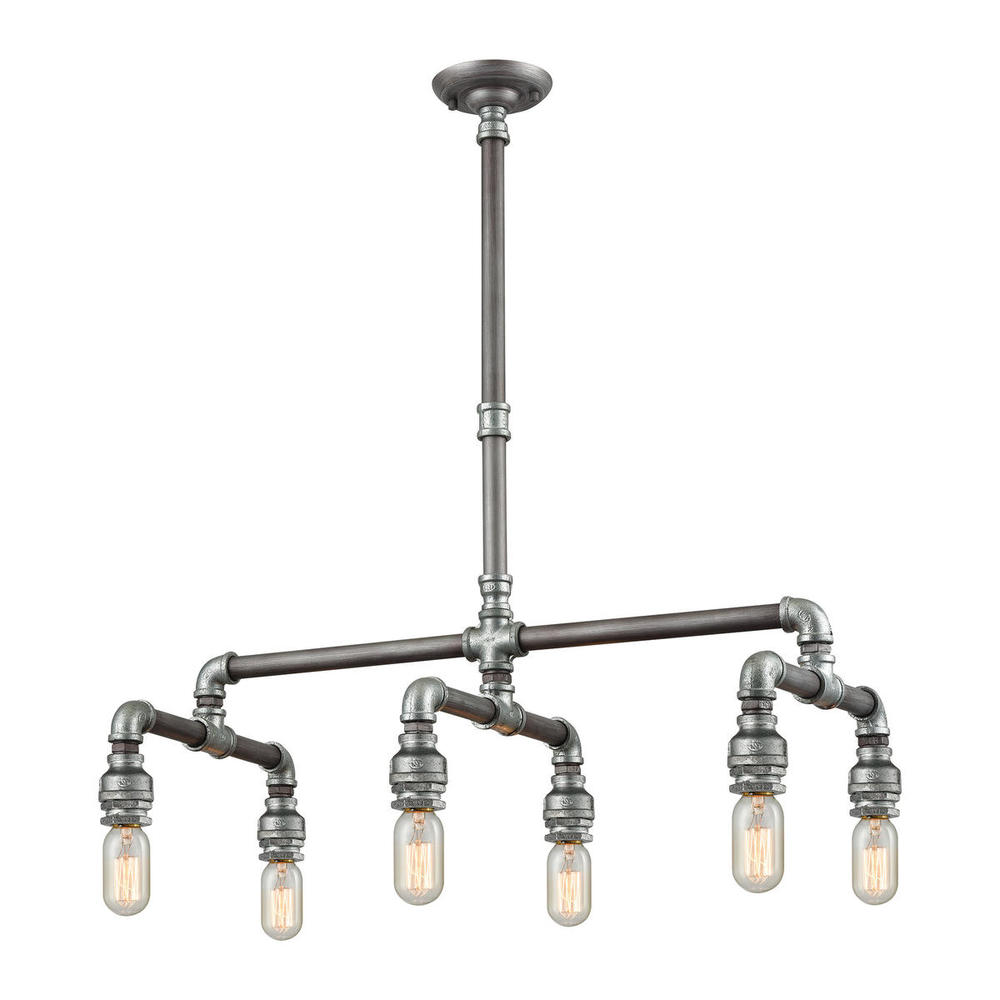 Cast Iron Pipe 6 Light Chandelier in Weathered Zinc Optional Shades Available YG75 Outdoor Lighting Company Inc