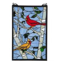 Meyda White 119436 - 13"W X 10"H Cardinals Morning Stained Glass Window