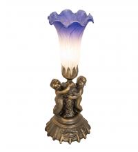 Meyda White 225850 - 13" High Blue/White Pond Lily Twin Cherub Mini Lamp
